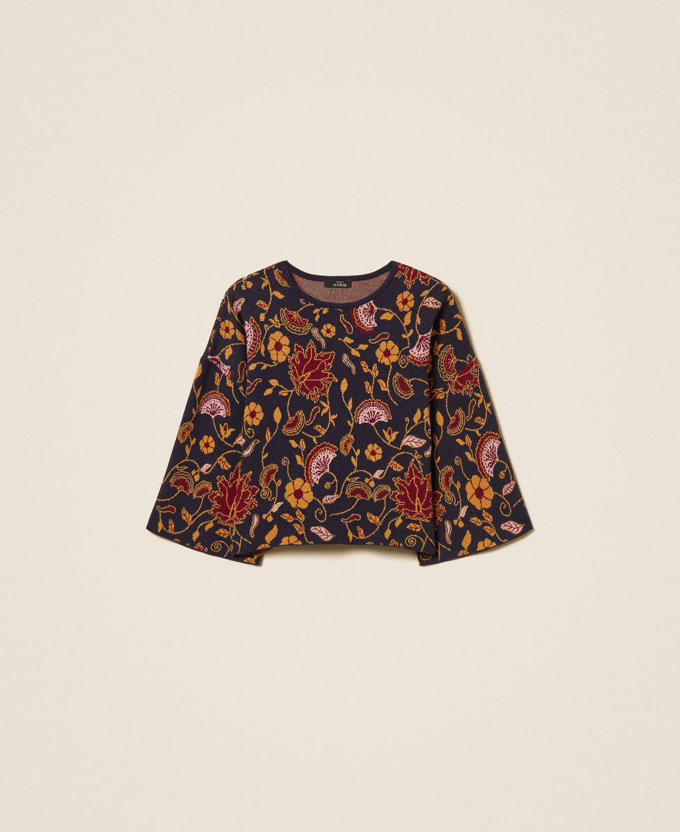 Jacquard floral jumper Fantasy Flowers Jacquard Woman 262AP3080_13766_S0
