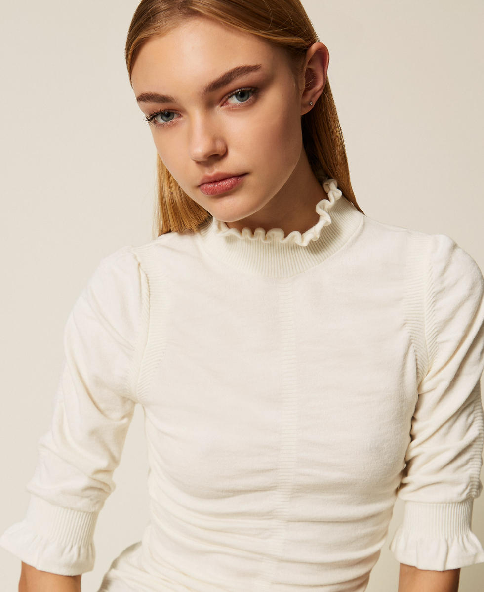Pull col montant avec fronce Blanc Neige Femme 252TT3151_00282_PD