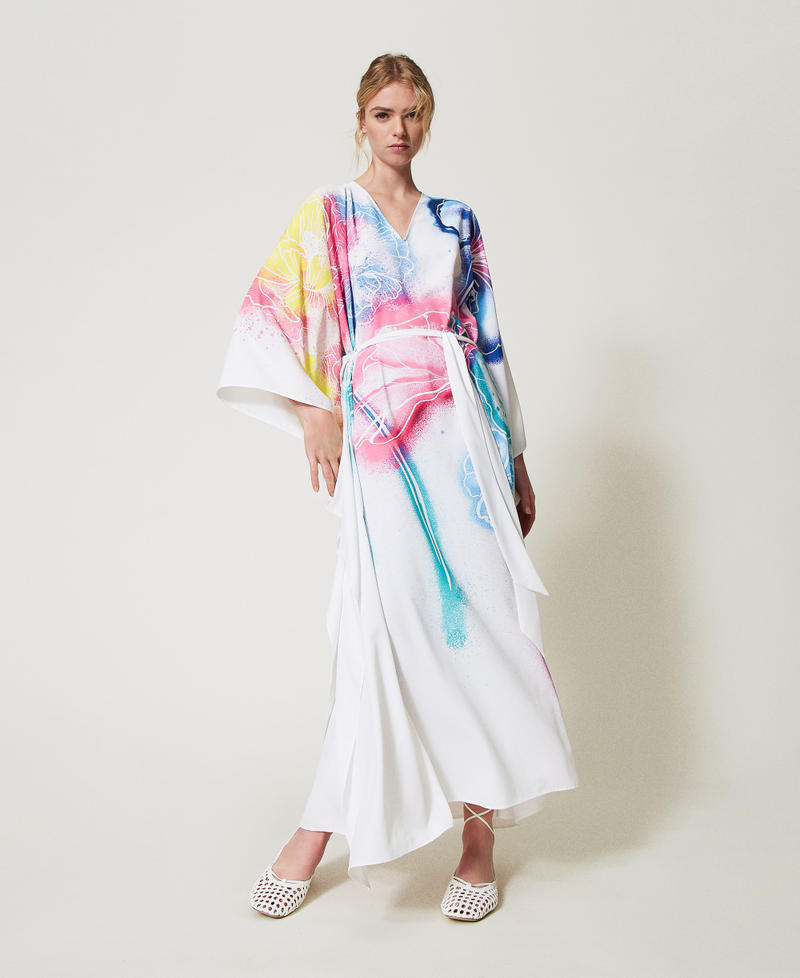 MYFO long kaftan with belt Multicolour Sprayed Flowers Woman 251AQ2133_12519_01