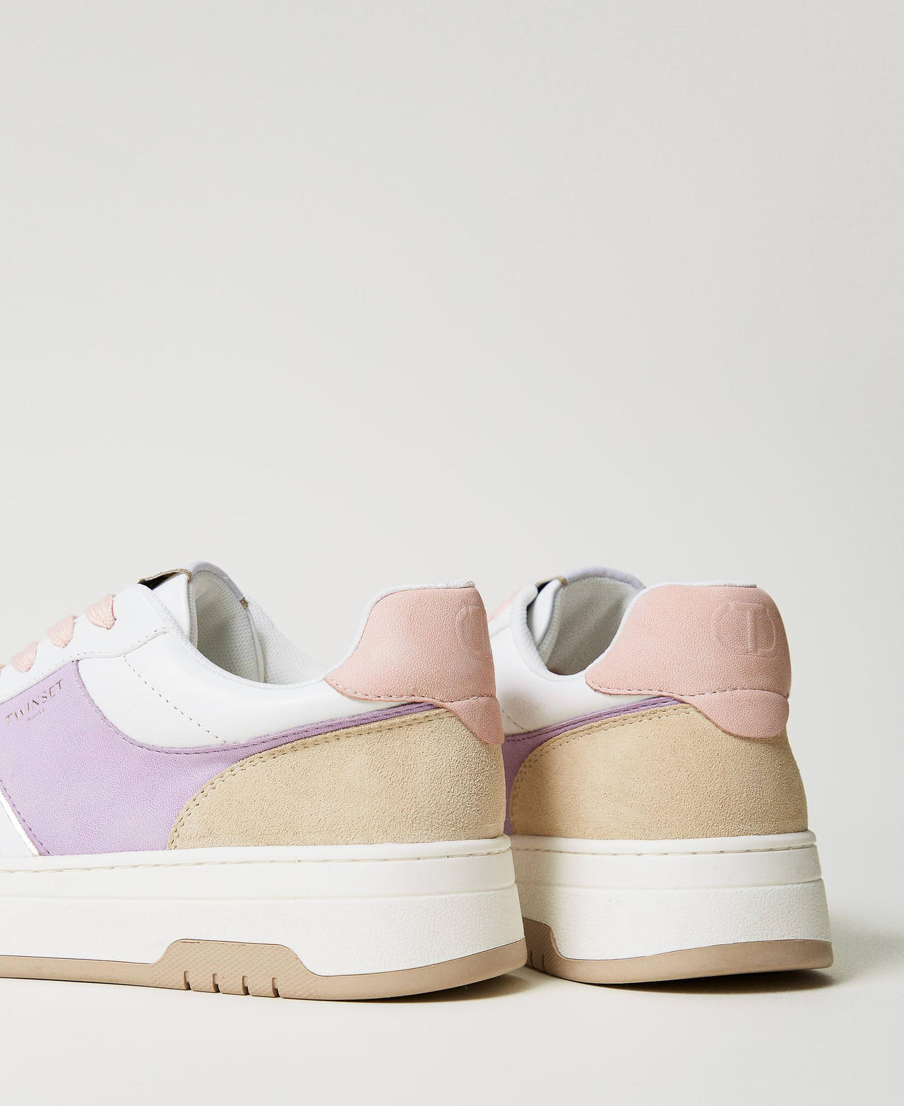 Ledersneaker im Colorblock-Look Zweifarbig Lavendel / Cupcake Pink Frau 251TCP010_12160_03