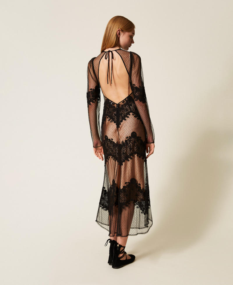 Robe longue en tulle et dentelle Noir Femme 252TS2230_00006_03