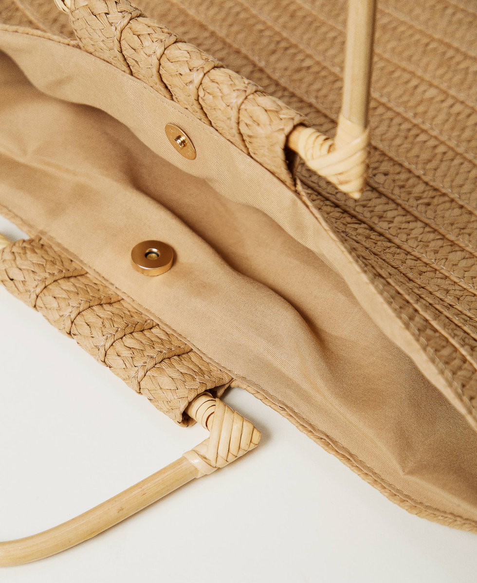 Frayed faux straw shopper bag Natural Beige Woman 251LB7AEE_12129_04