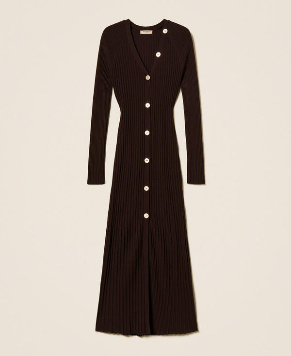Długi kardigan-sukienka z mieszanki wełny w prążki