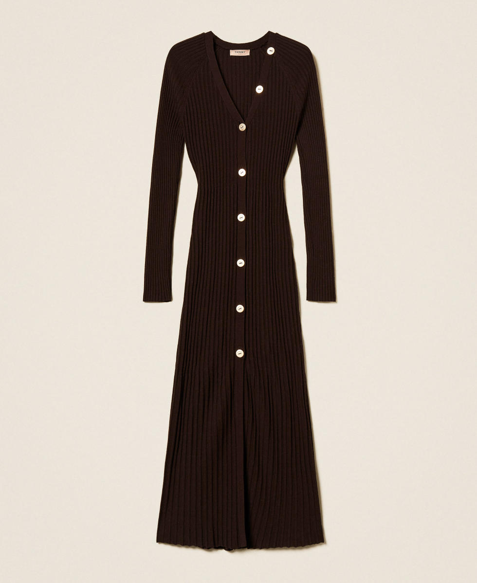Long wool blend rib knit cardigan dress