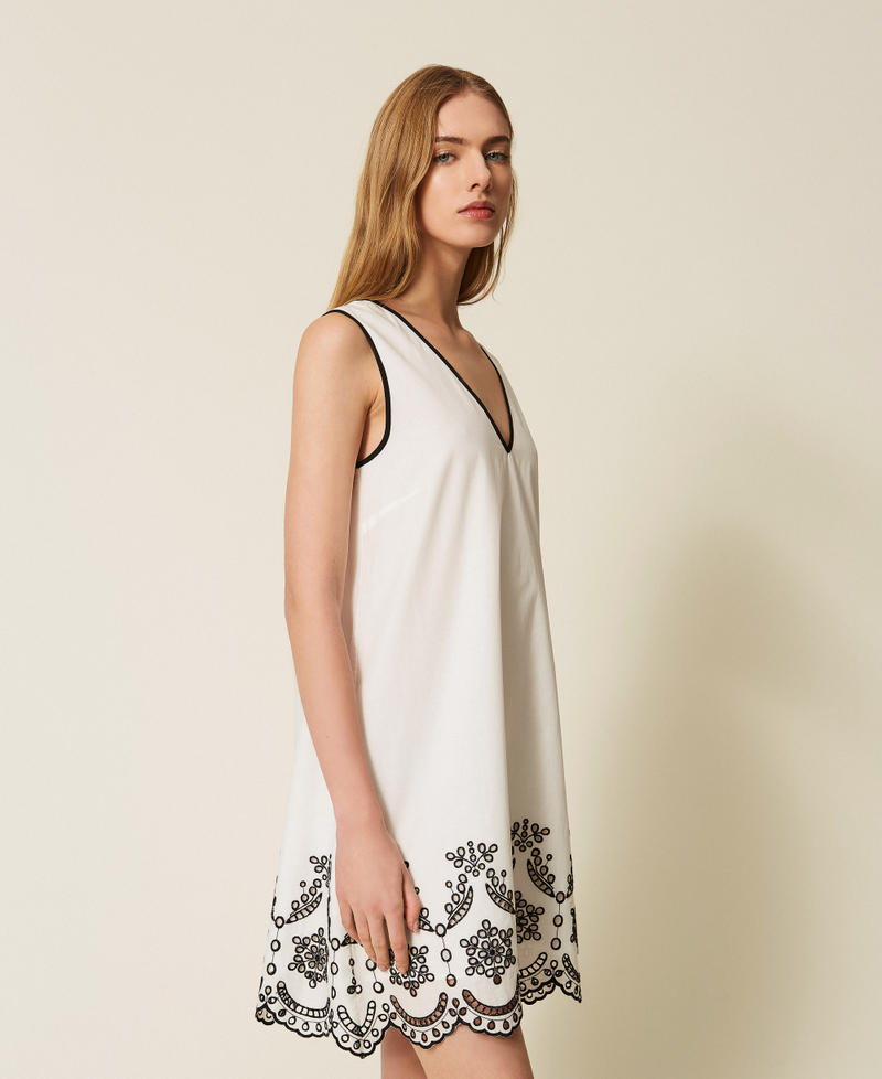 Nightgown with embroidery Off White/Black Woman 261LL2FAA_13288_01