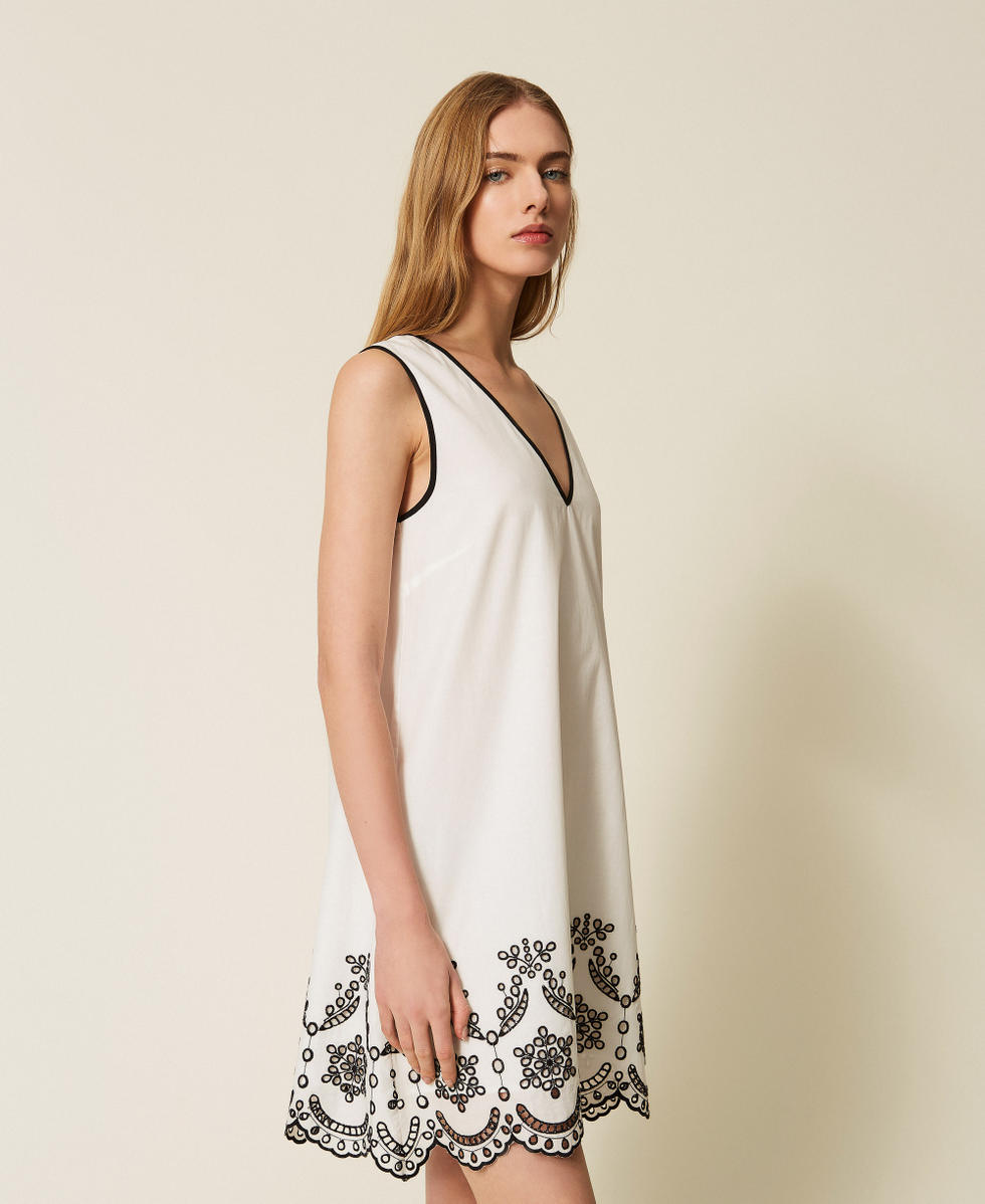 Nightgown with embroidery Off White/Black Woman 261LL2FAA_13288_01