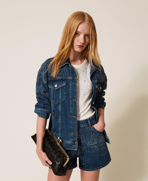 Denim jacket with rhinestones