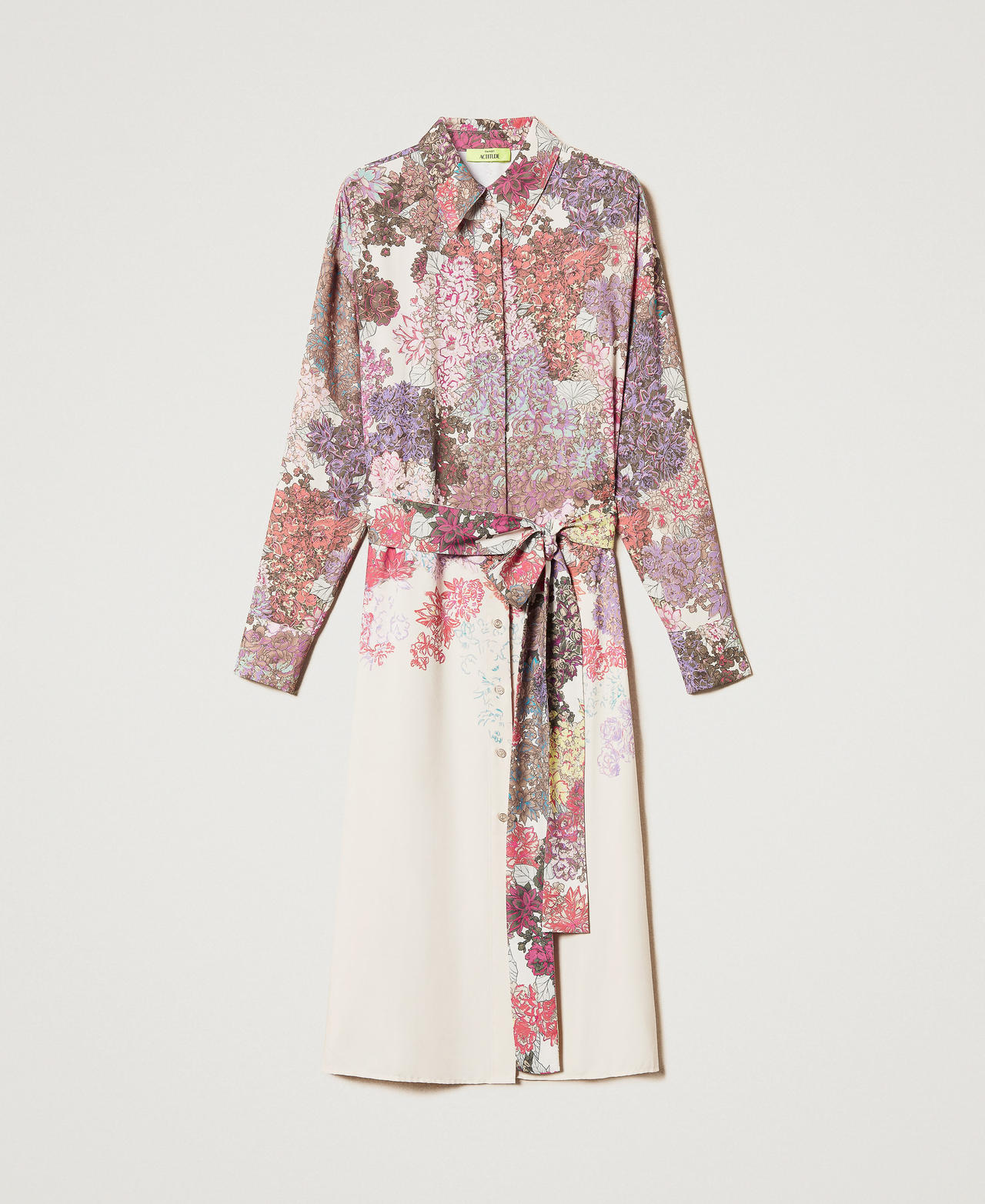 Langes Hemdblusenkleid MYFO mit Blumenmotiv Summer Sand Camouflower Frau 251AQ2070_12416_0S