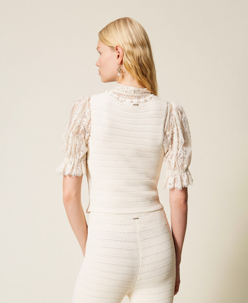 Strickweste mit H&auml;keleinsatz &bdquo;Parchment&ldquo;-Beige Frau 261TP3077_07222_03
