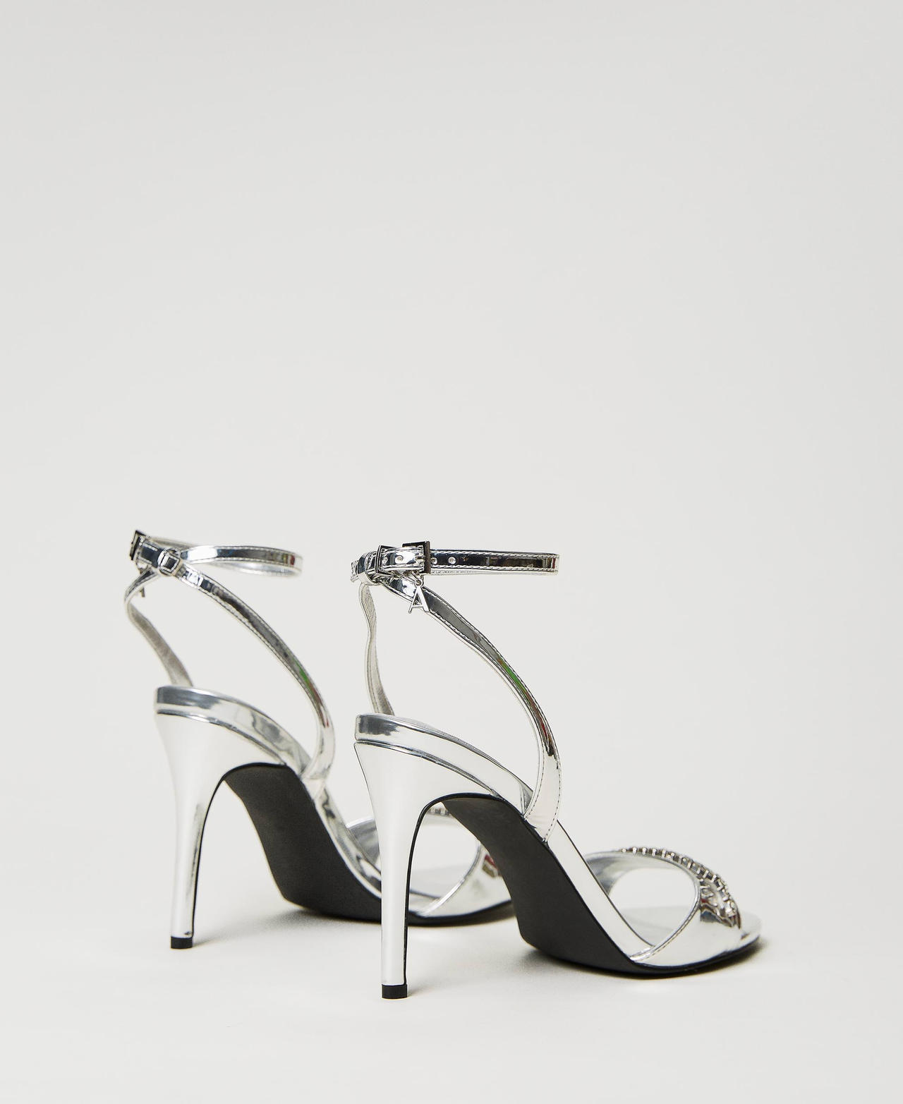 High-heeled sandals with rhinestones