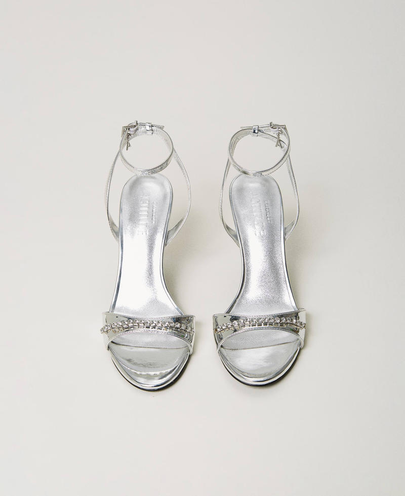 High-heeled sandals with rhinestones Silver Woman 241ACP018-04