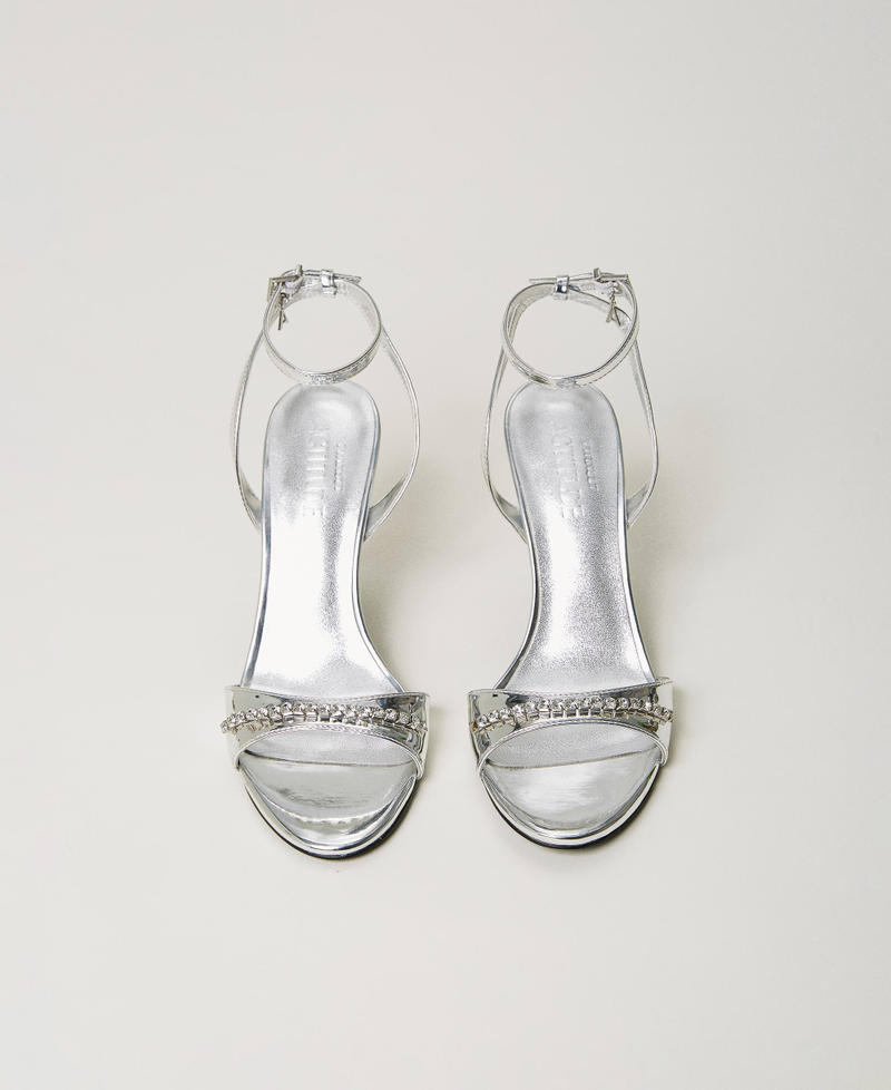 High-heeled sandals with rhinestones