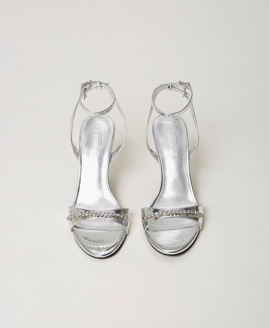 High-heeled sandals with rhinestones Silver Woman 241ACP018-04