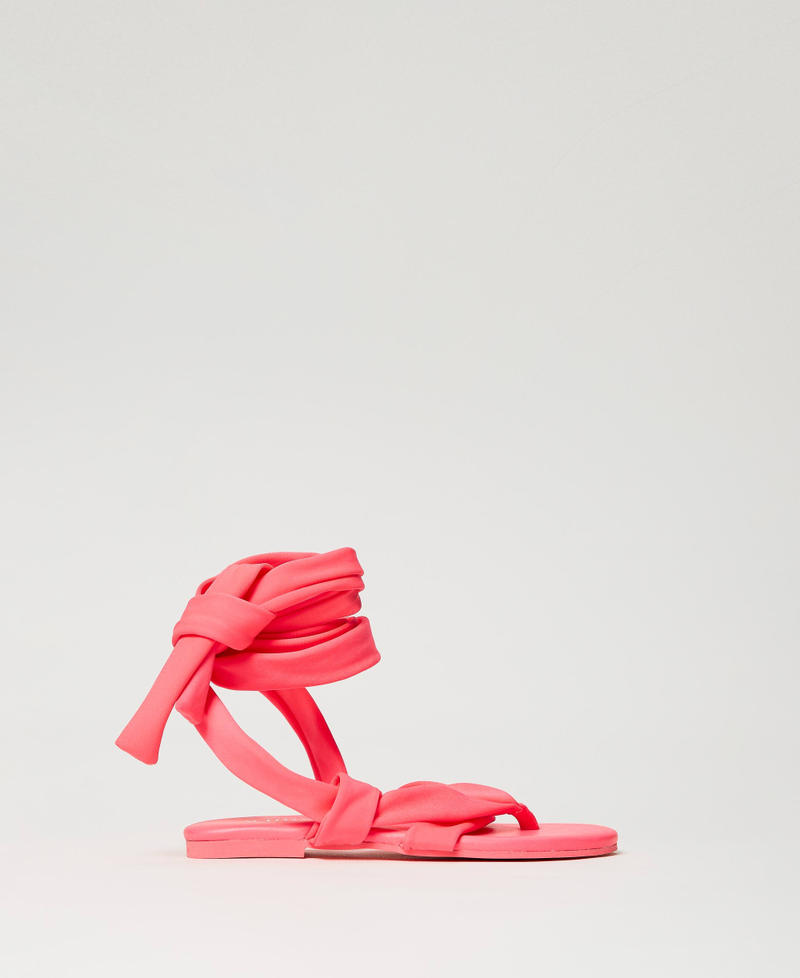 Flat sandals with criss-crossed laces "Bright Coral” Fuchsia Woman 241ACT052-01