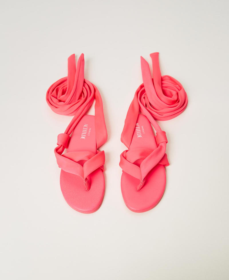 Flat sandals with criss-crossed laces "Bright Coral” Fuchsia Woman 241ACT052-04