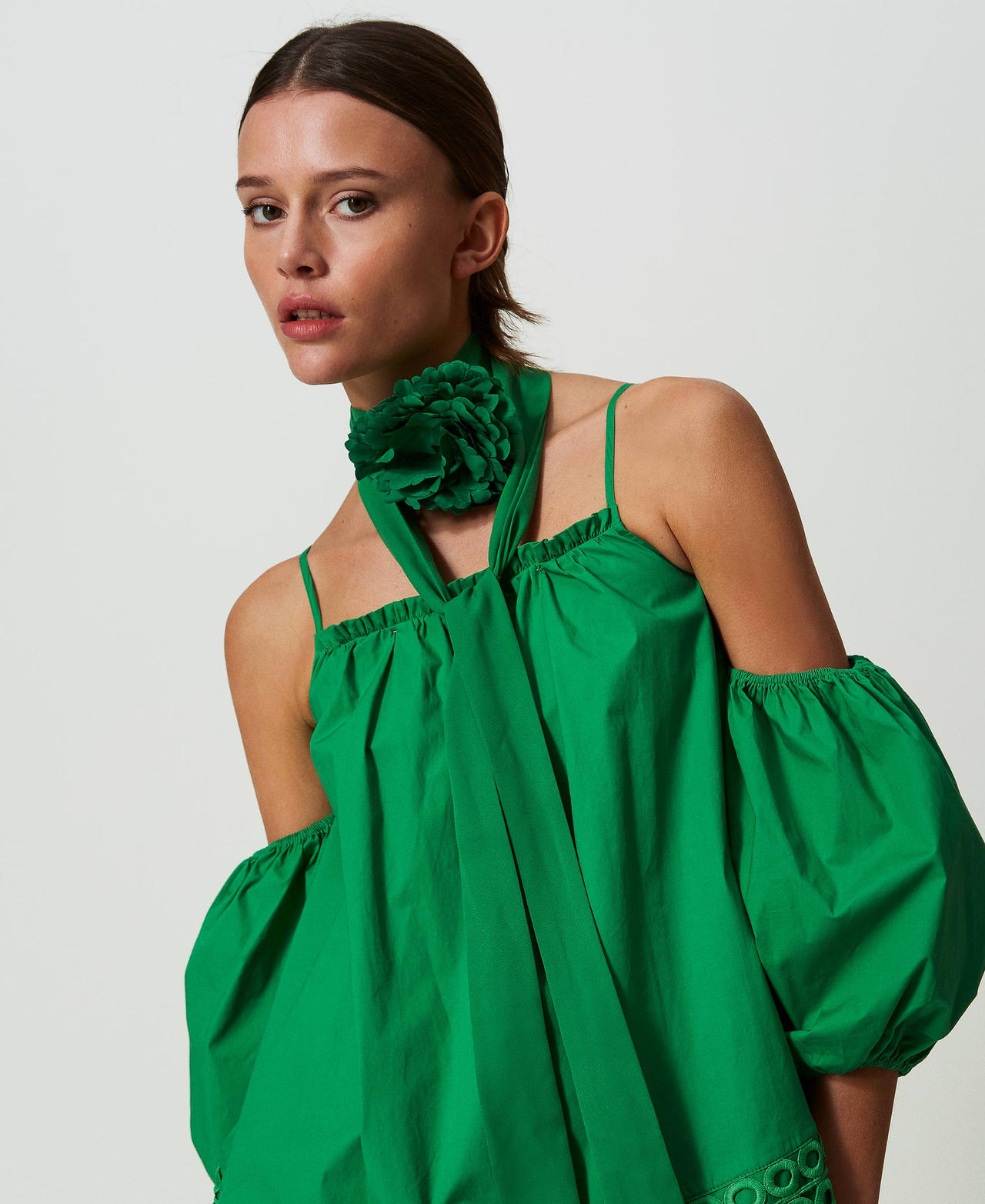 Sciarpa con fiore Verde "Fern Green" Donna 241AO5040_11512_S0