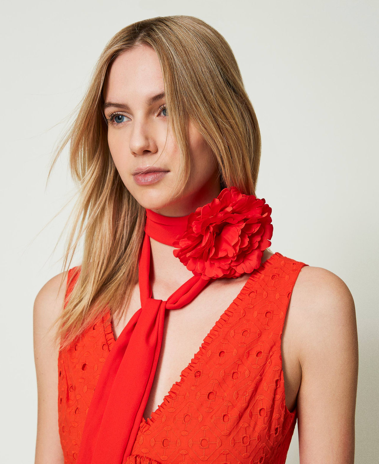 Sciarpa con fiore Rosso "Scarlet Ibis" Donna 241AO5040_11514_S0