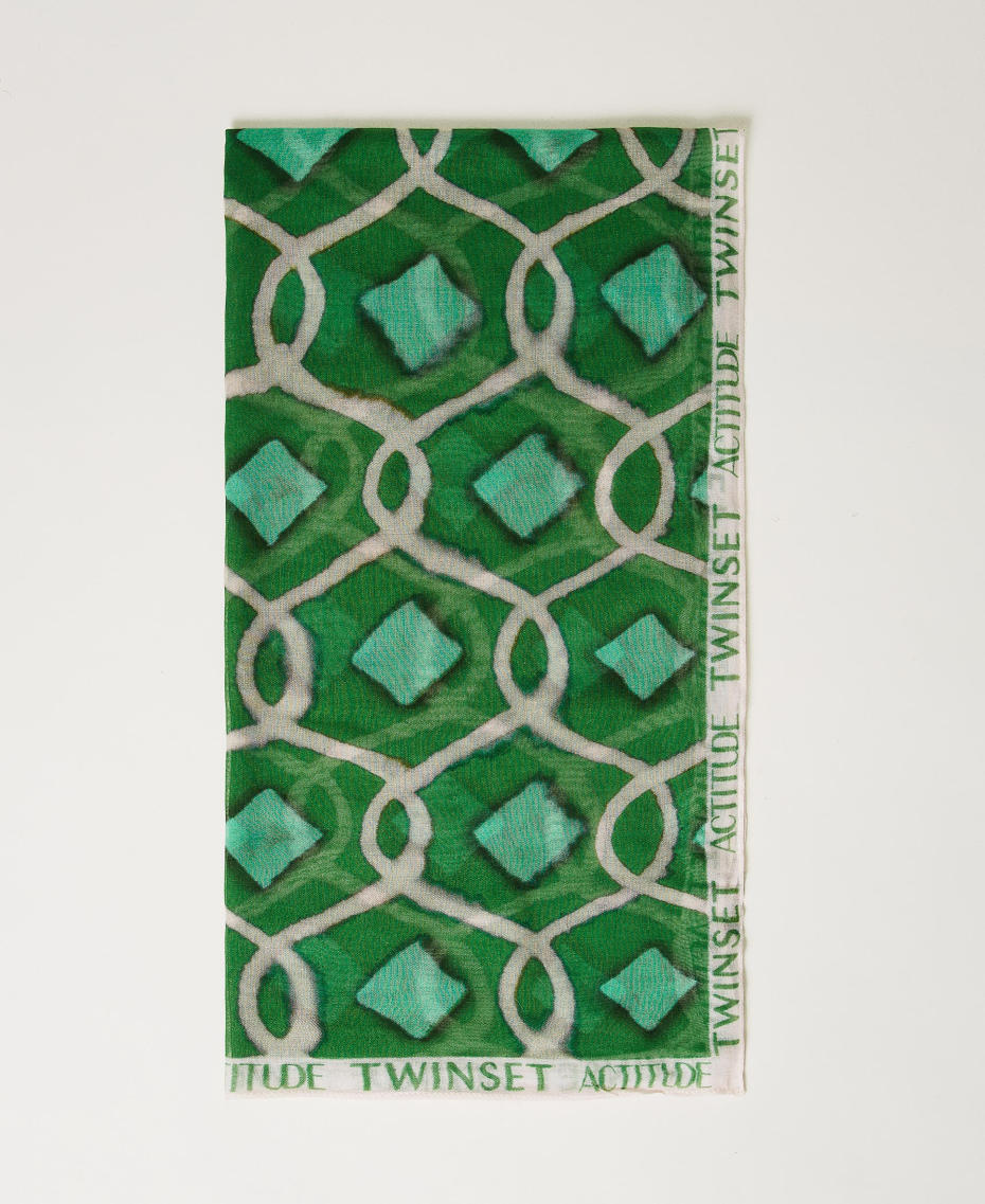 Printed kefiah with logo Fern Green Tile Print Woman 241AO5080-01