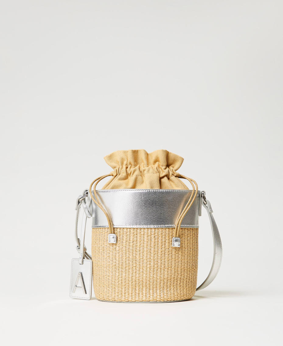 Raffia bucket bag Two-tone “Straw” Beige / Silver Woman 241AO8011-01
