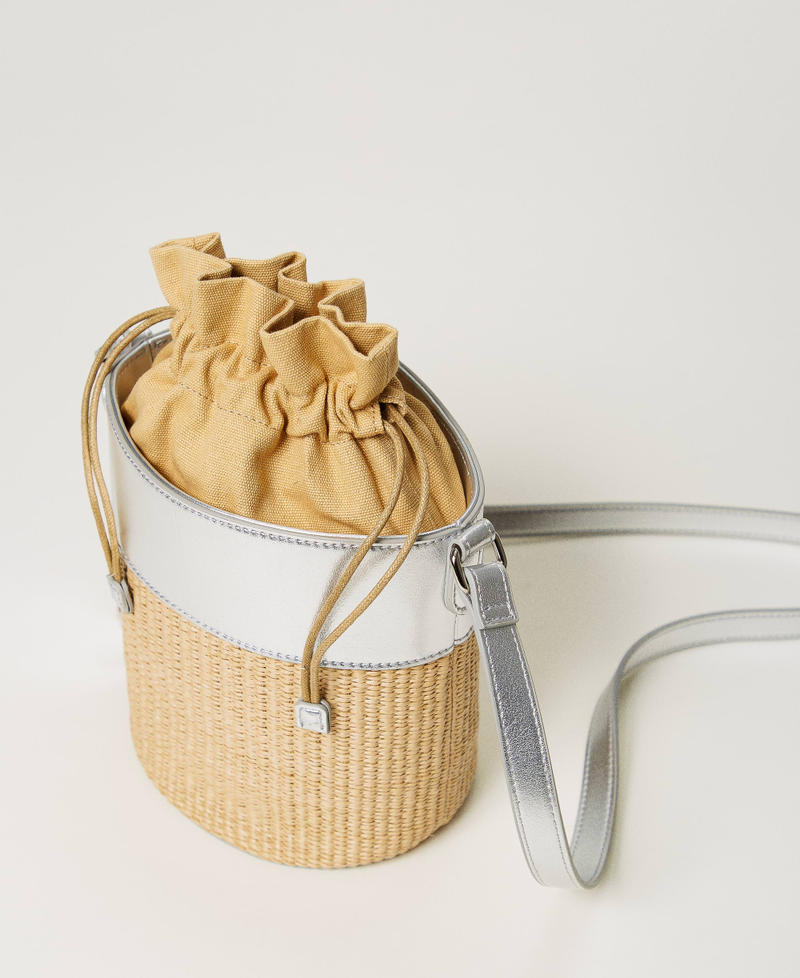 Raffia bucket bag Two-tone “Straw” Beige / Silver Woman 241AO8011-02