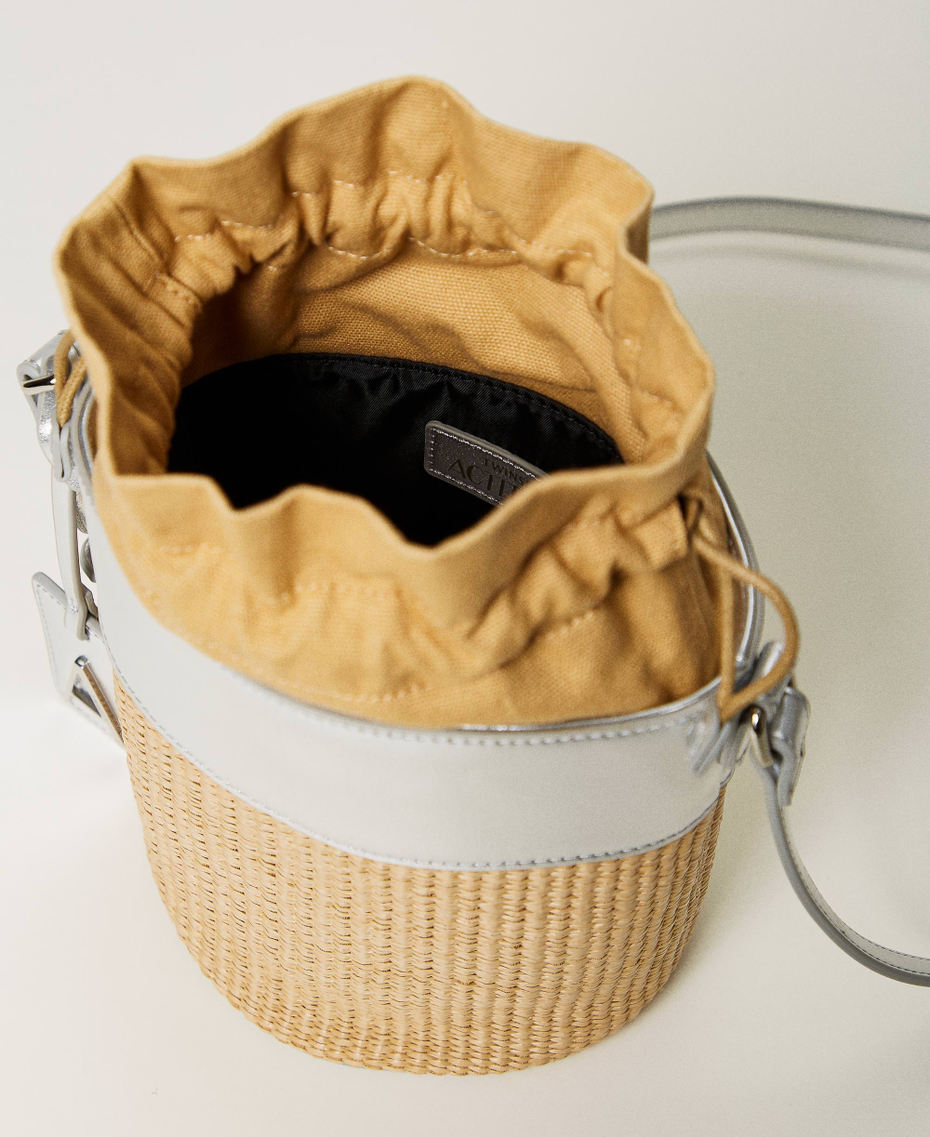 Raffia bucket bag Two-tone “Straw” Beige / Silver Woman 241AO8011-04