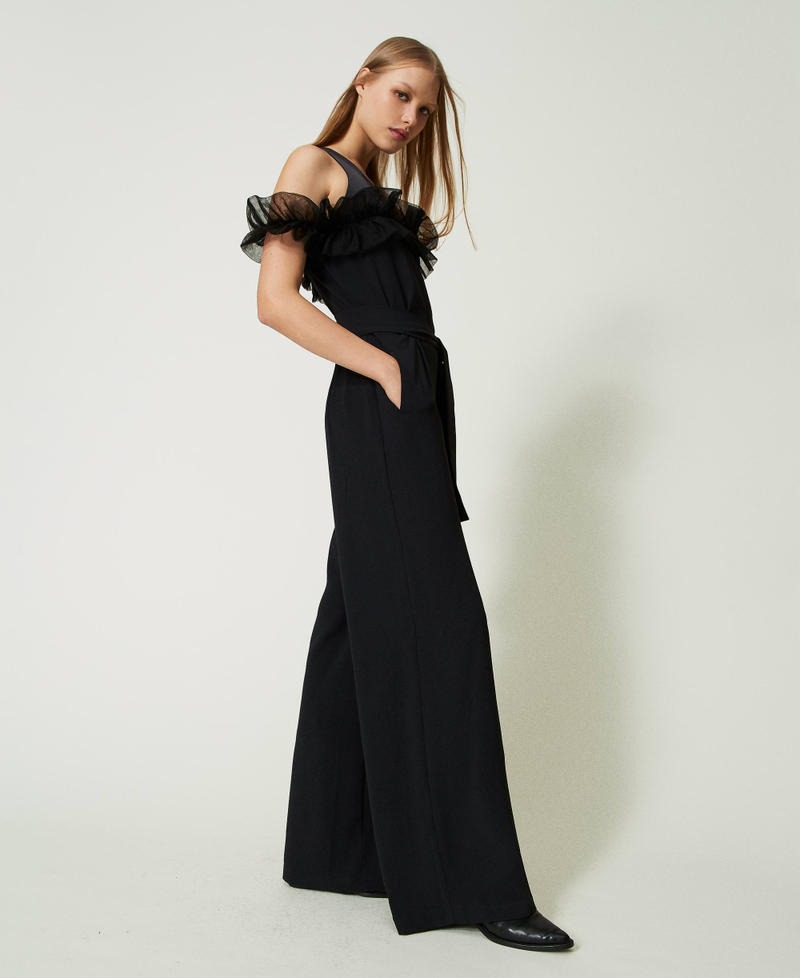 Jumpsuit with tulle ruffles Black Woman 241AP2065-03