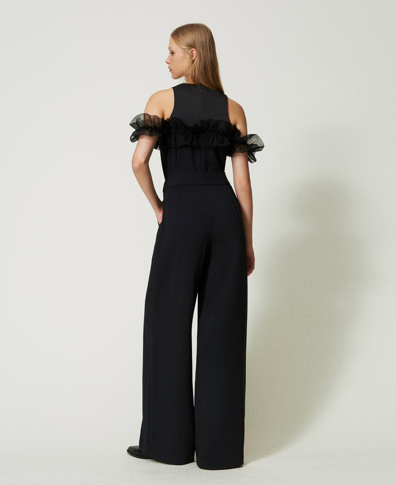 Jumpsuit with tulle ruffles Black Woman 241AP2065-04