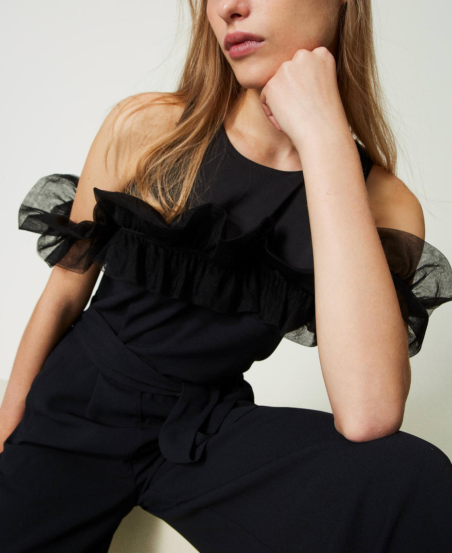 Jumpsuit with tulle ruffles Black Woman 241AP2065-05