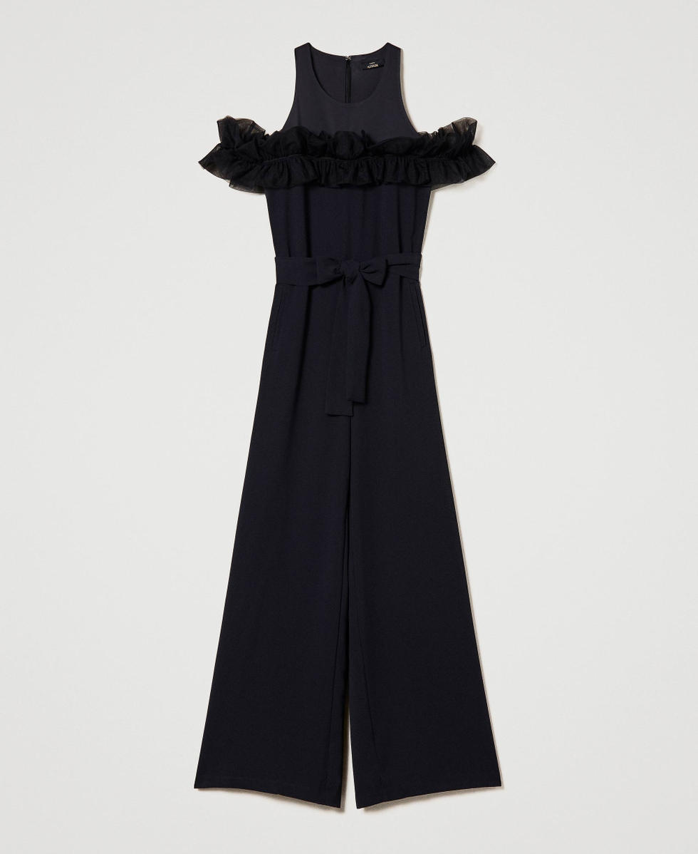 Jumpsuit with tulle ruffles Black Woman 241AP2065_00006_S0