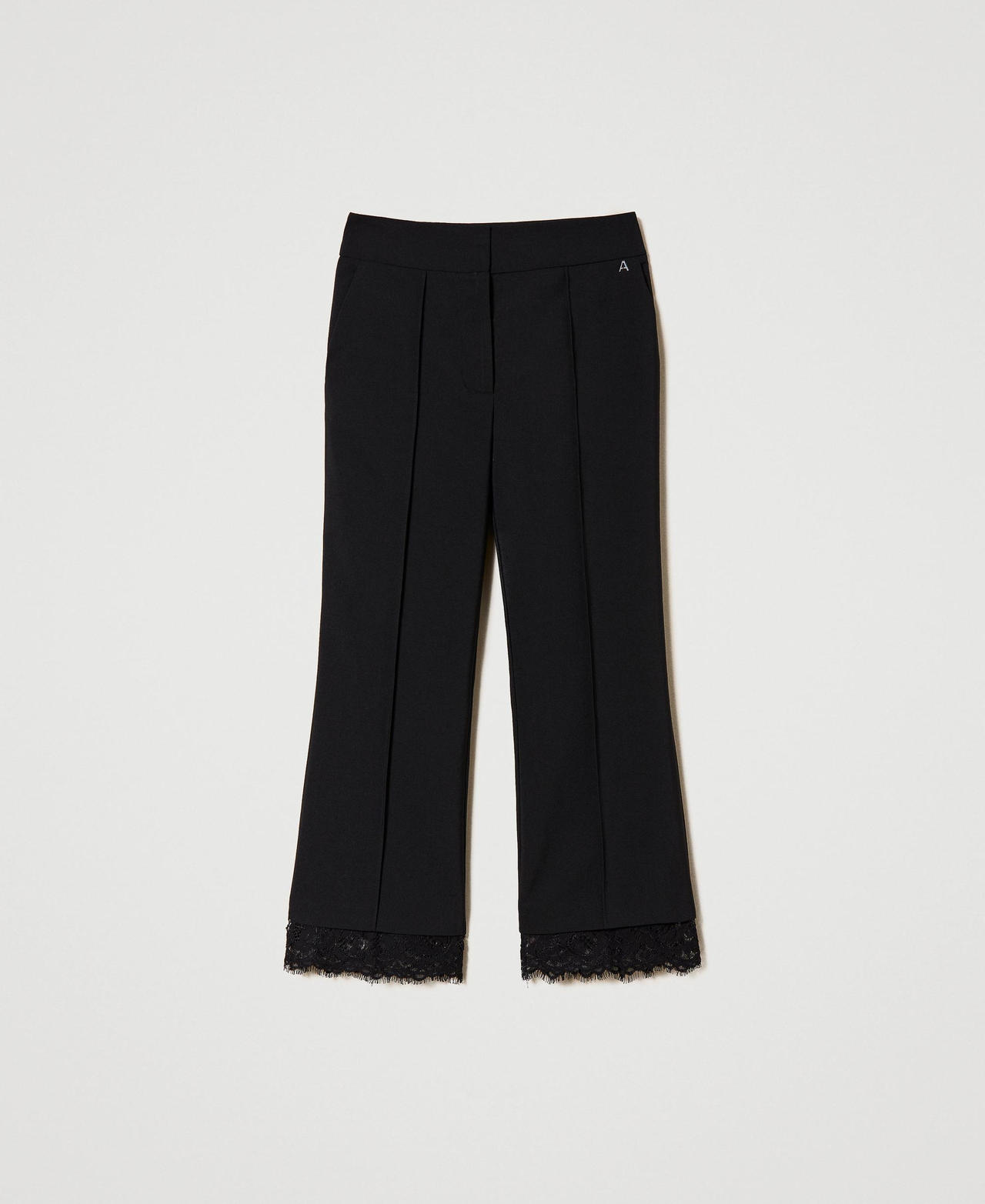 Cropped trousers with macramé lace Black Woman 241AP2073-0S