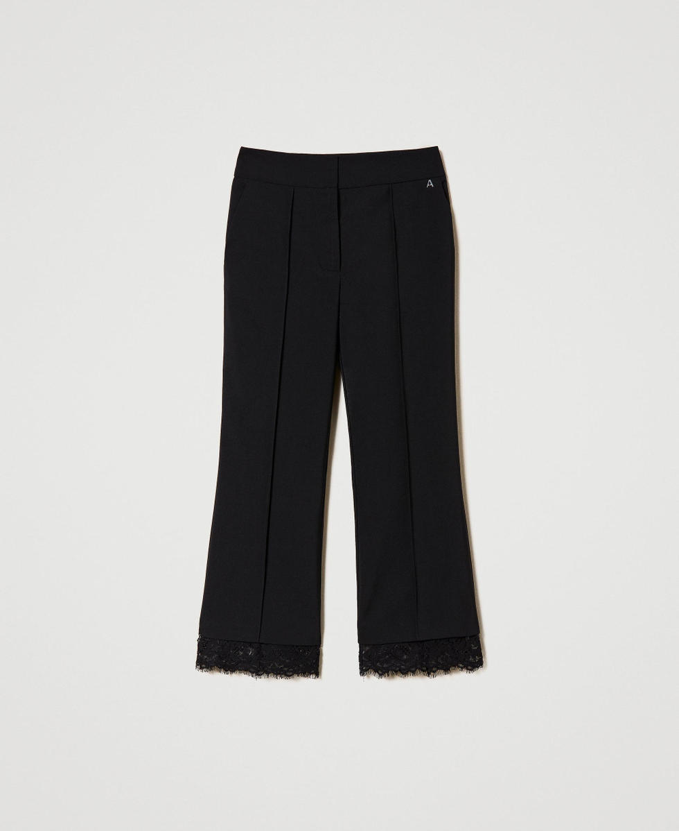 Cropped trousers with macram&eacute; lace