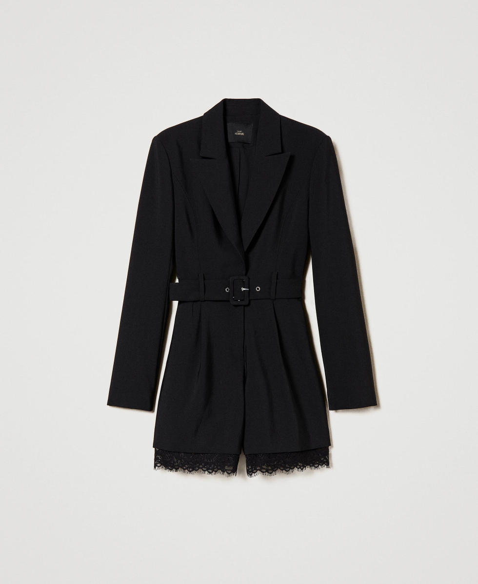 Short macramé lace jumpsuit Woman, Black | TWINSET Milano