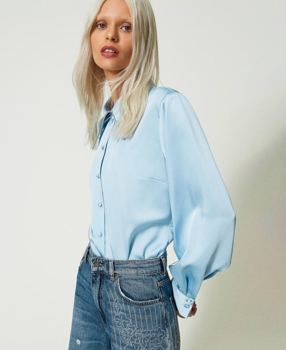 Satin shirt with rhinestones