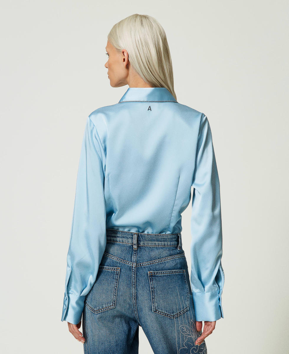 Camisa de raso con strass Mujer Azul TWINSET Milano