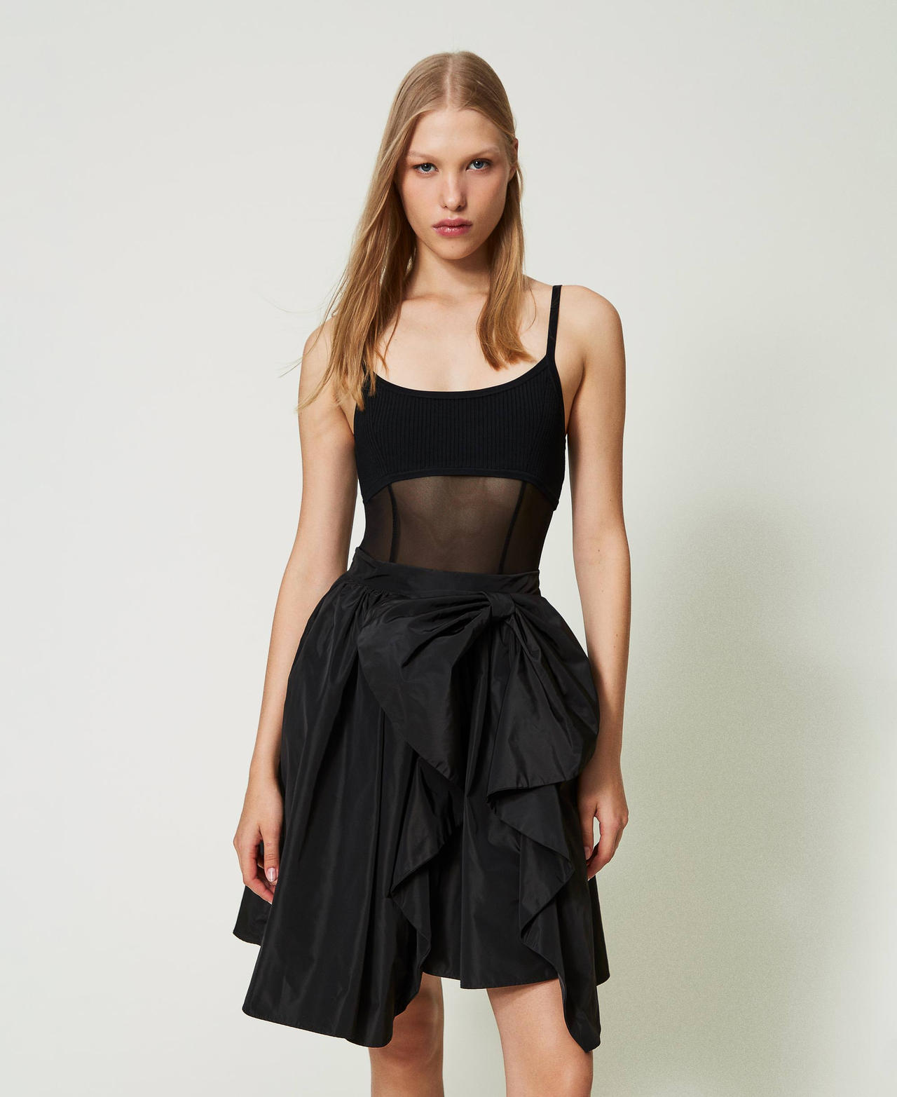 Taffeta miniskirt with bow Black Woman 241AP2121-02