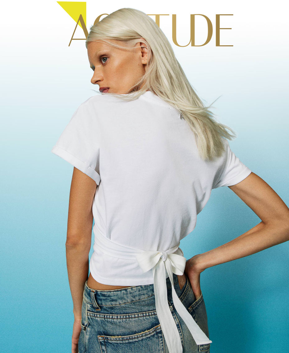 T-shirt cropped avec finition croisée Blanc "Papers" Femme 241AP2130-01