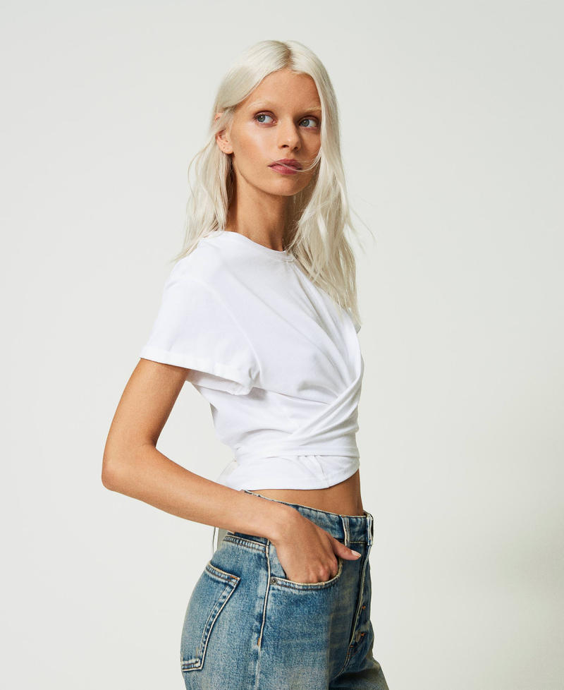 T shirt cropped con incrocio Donna Bianco TWINSET Milano