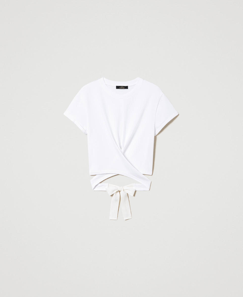 Cropped t-shirt with criss-cross Woman, White