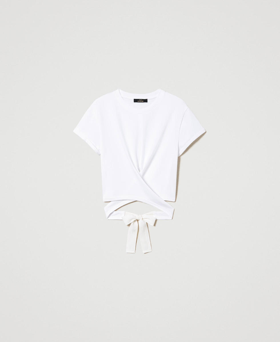 Cropped t-shirt with criss-cross Woman, White | TWINSET Milano