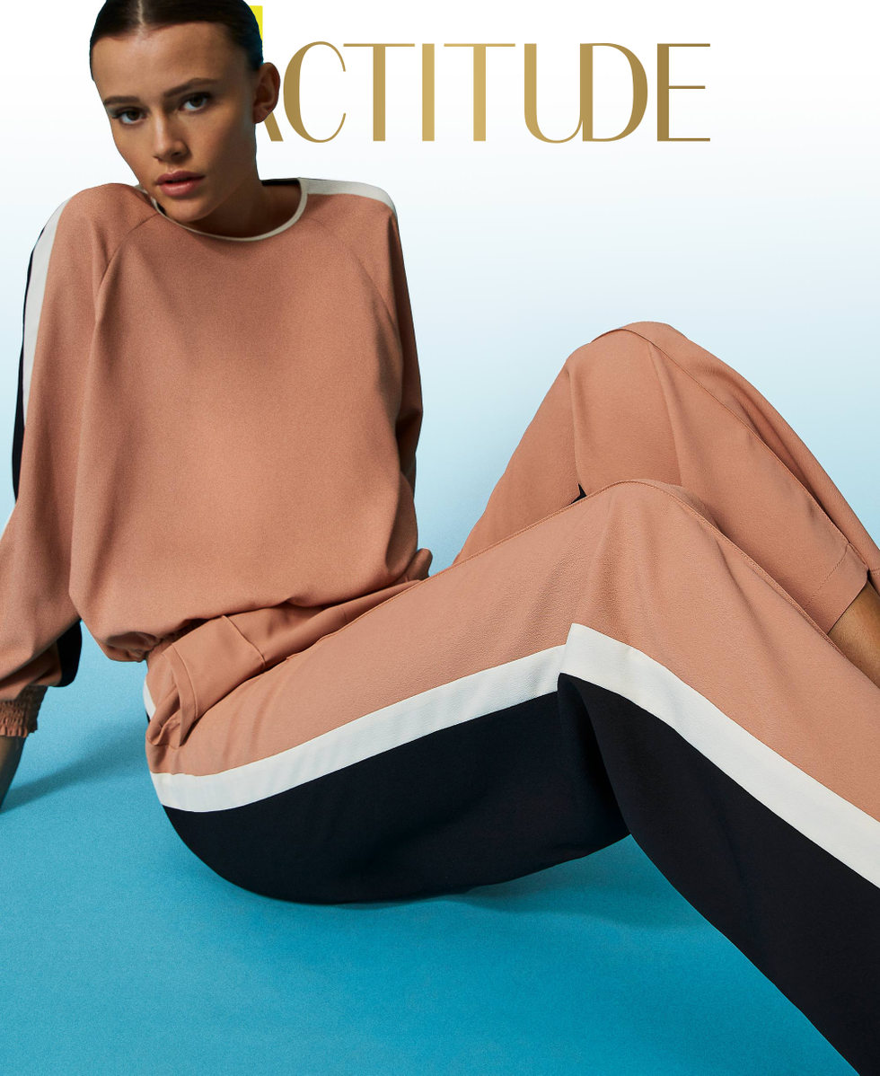 Pantalon en cr&ecirc;pe de Chine avec polyester recycl&eacute; Multicolore Noir/Marron &laquo;&thinsp;Macaroon&thinsp;&raquo;/Blanc &laquo;&thinsp;Chantilly&thinsp;&raquo; Femme 241AP2151_11315_01
