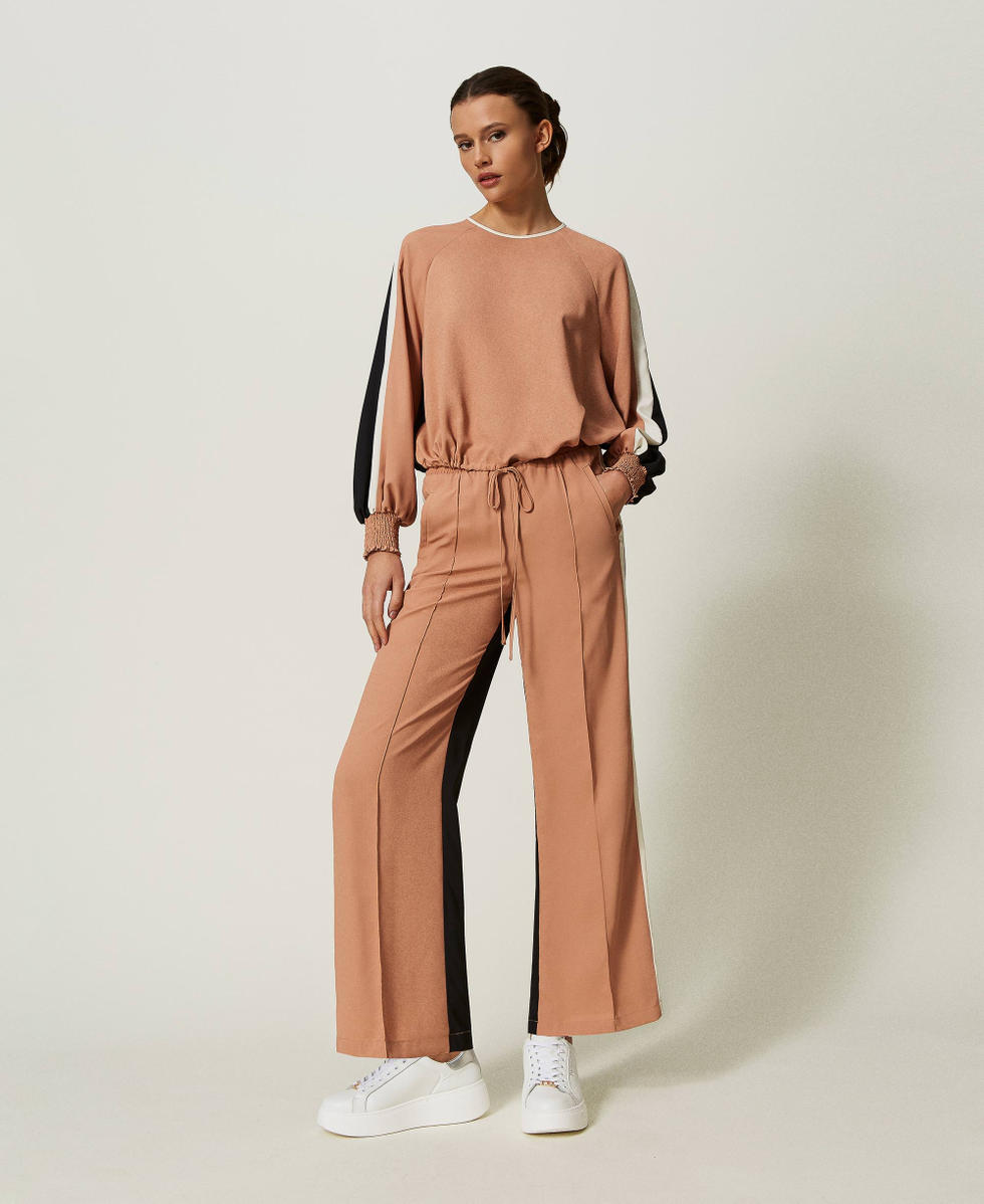 Pantalon en cr&ecirc;pe de Chine avec polyester recycl&eacute; Multicolore Noir/Marron &laquo;&thinsp;Macaroon&thinsp;&raquo;/Blanc &laquo;&thinsp;Chantilly&thinsp;&raquo; Femme 241AP2151_11315_02