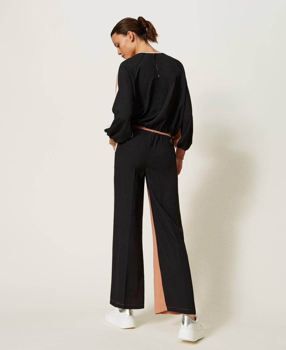 Pantalon en crêpe de Chine avec polyester recyclé Multicolore Noir/Marron « Macaroon »/Blanc « Chantilly » Femme 241AP2151-04