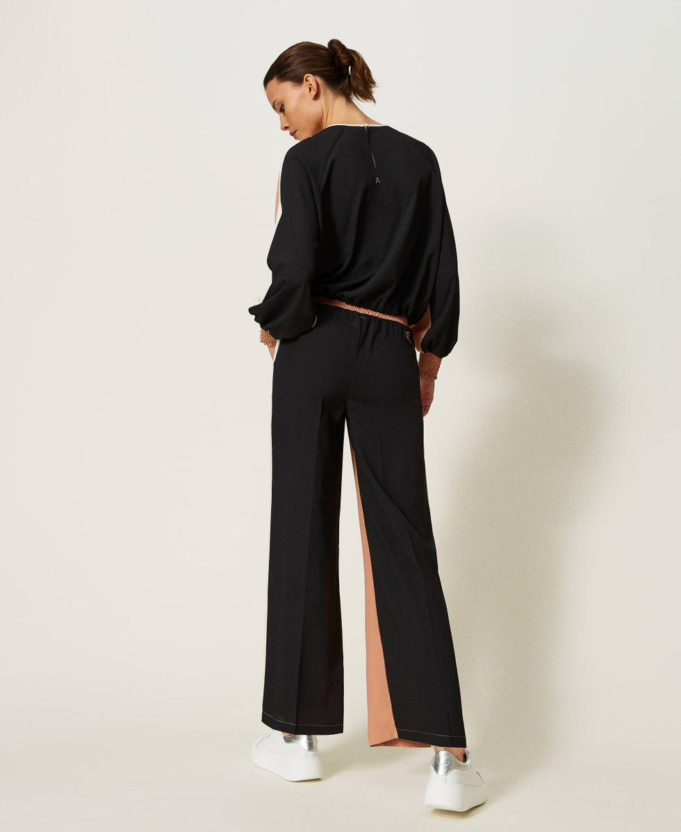 Pantalon en cr&ecirc;pe de Chine avec polyester recycl&eacute; Multicolore Noir/Marron &laquo;&thinsp;Macaroon&thinsp;&raquo;/Blanc &laquo;&thinsp;Chantilly&thinsp;&raquo; Femme 241AP2151_11315_04
