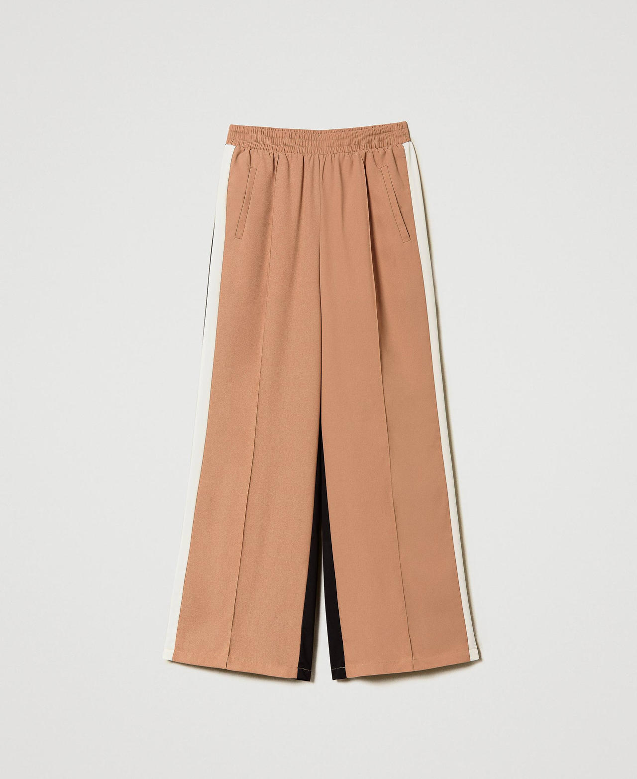 Trousers made from crêpe de Chine with recycled polyester Multicolour Black / “Macaroon” Brown / “Chantilly” White Woman 241AP2151_11315_0S