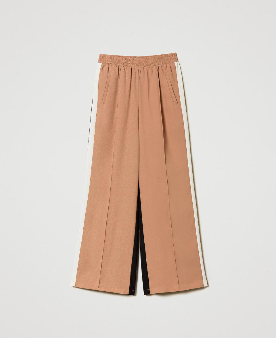 Trousers made from crêpe de Chine with recycled polyester Multicolour Black / “Macaroon” Brown / “Chantilly” White Woman 241AP2151_11315_S0