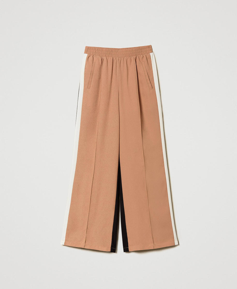 Pantalon en cr&ecirc;pe de Chine avec polyester recycl&eacute; Multicolore Noir/Marron &laquo;&thinsp;Macaroon&thinsp;&raquo;/Blanc &laquo;&thinsp;Chantilly&thinsp;&raquo; Femme 241AP2151_11315_S0