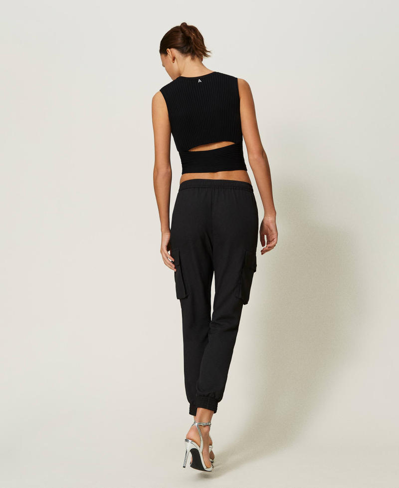 Cr&ecirc;pe de Chine Joggers with recycled polyester Black Woman 241AP2155_00006_04