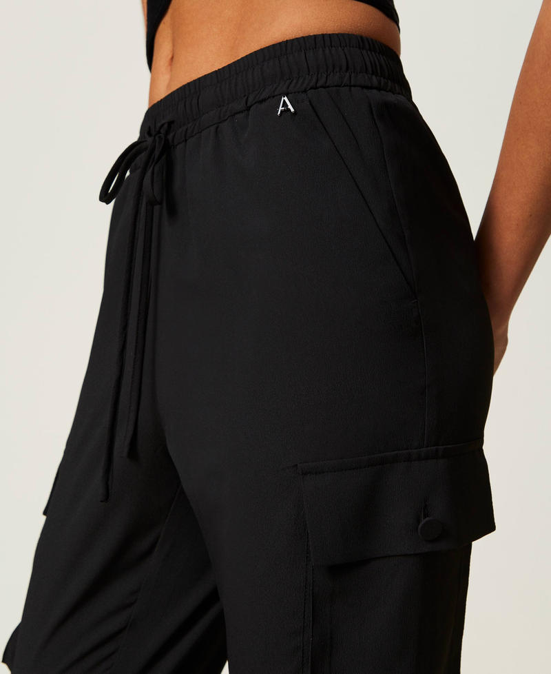 Cr&ecirc;pe de Chine Joggers with recycled polyester Black Woman 241AP2155_00006_05