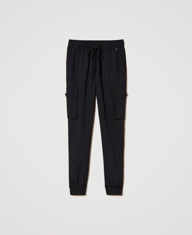 Cr&ecirc;pe de Chine Joggers with recycled polyester Black Woman 241AP2155_00006_S0