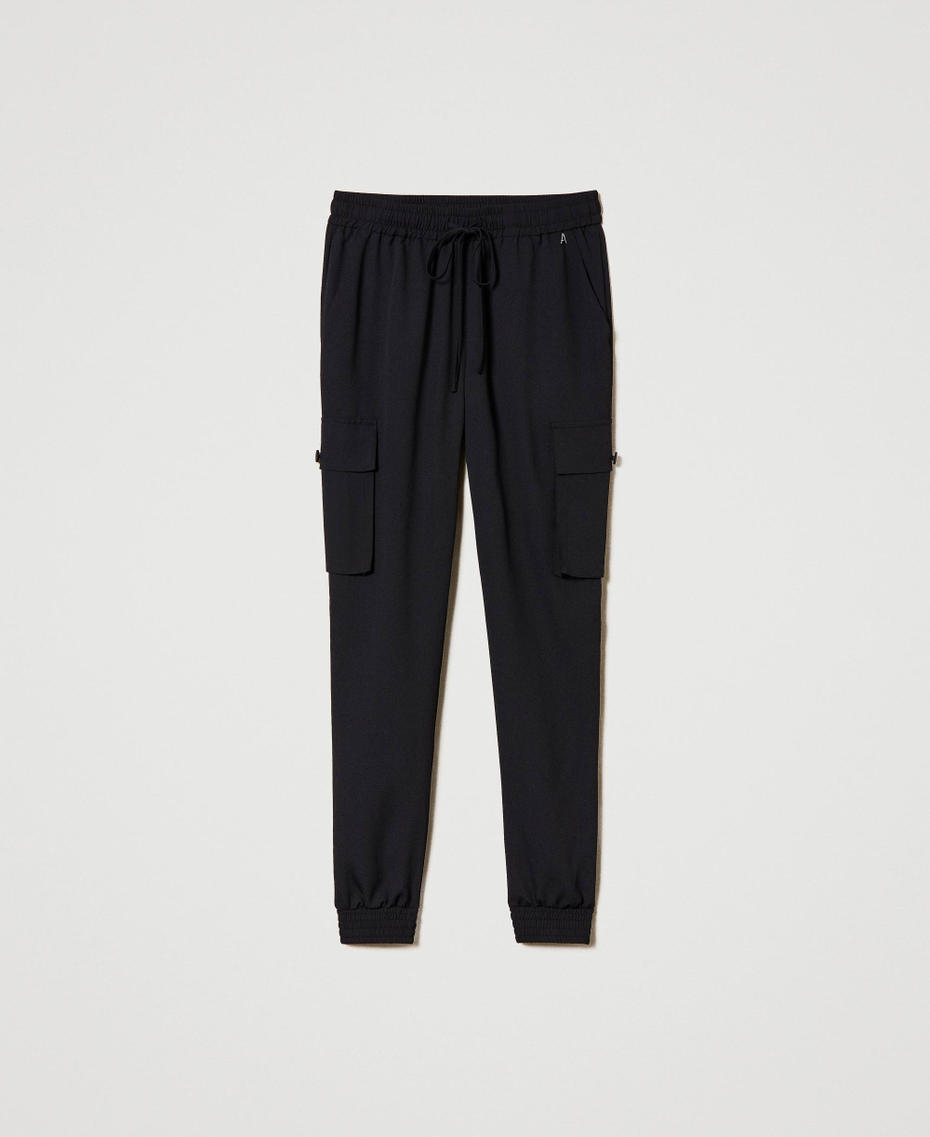 Cr&ecirc;pe de Chine Joggers with recycled polyester Black Woman 241AP2155_00006_S0